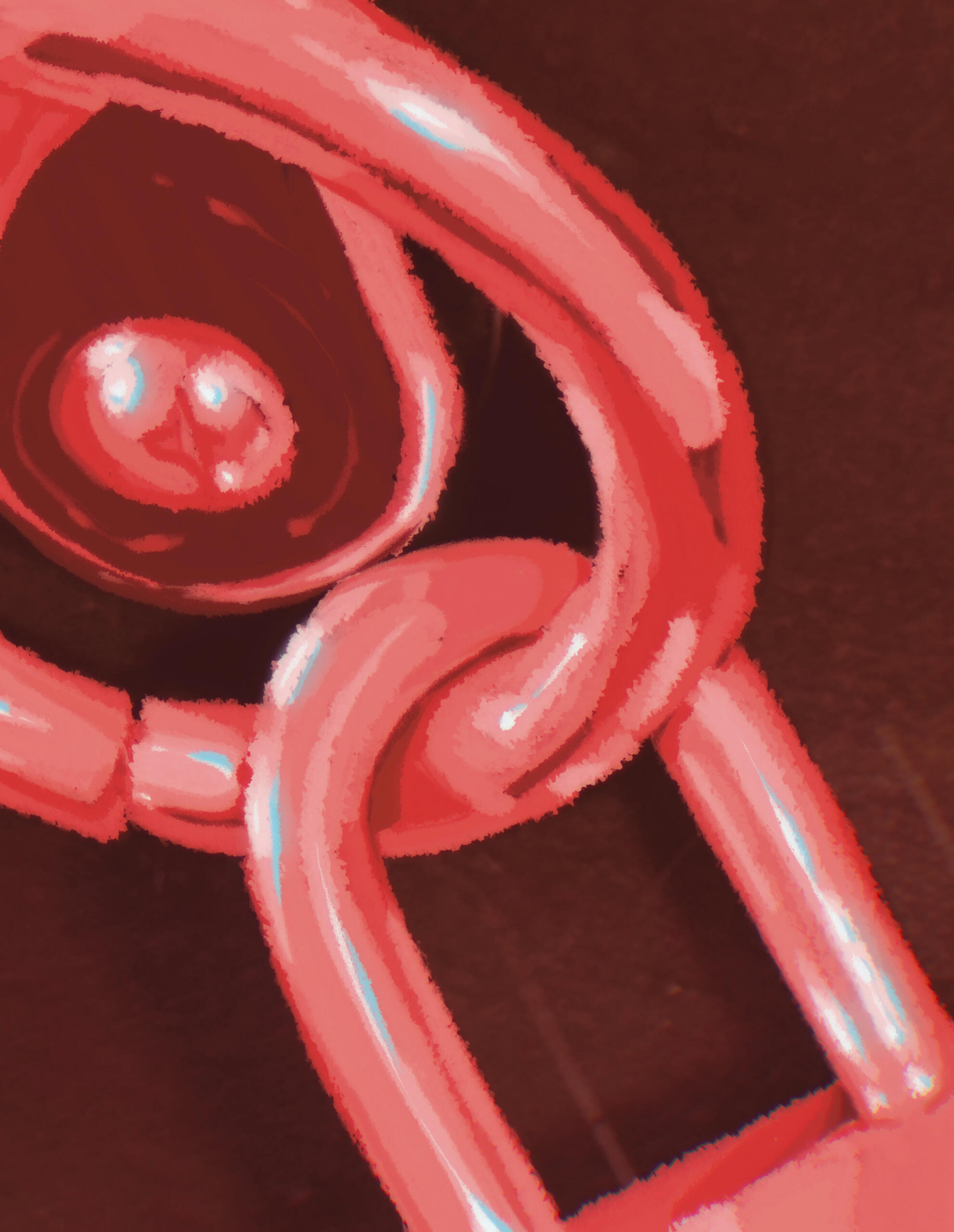 A close-up art study of MJ-TheSkyWitch's lock on their collar. It is done in red and pink, with highlights of light blue.